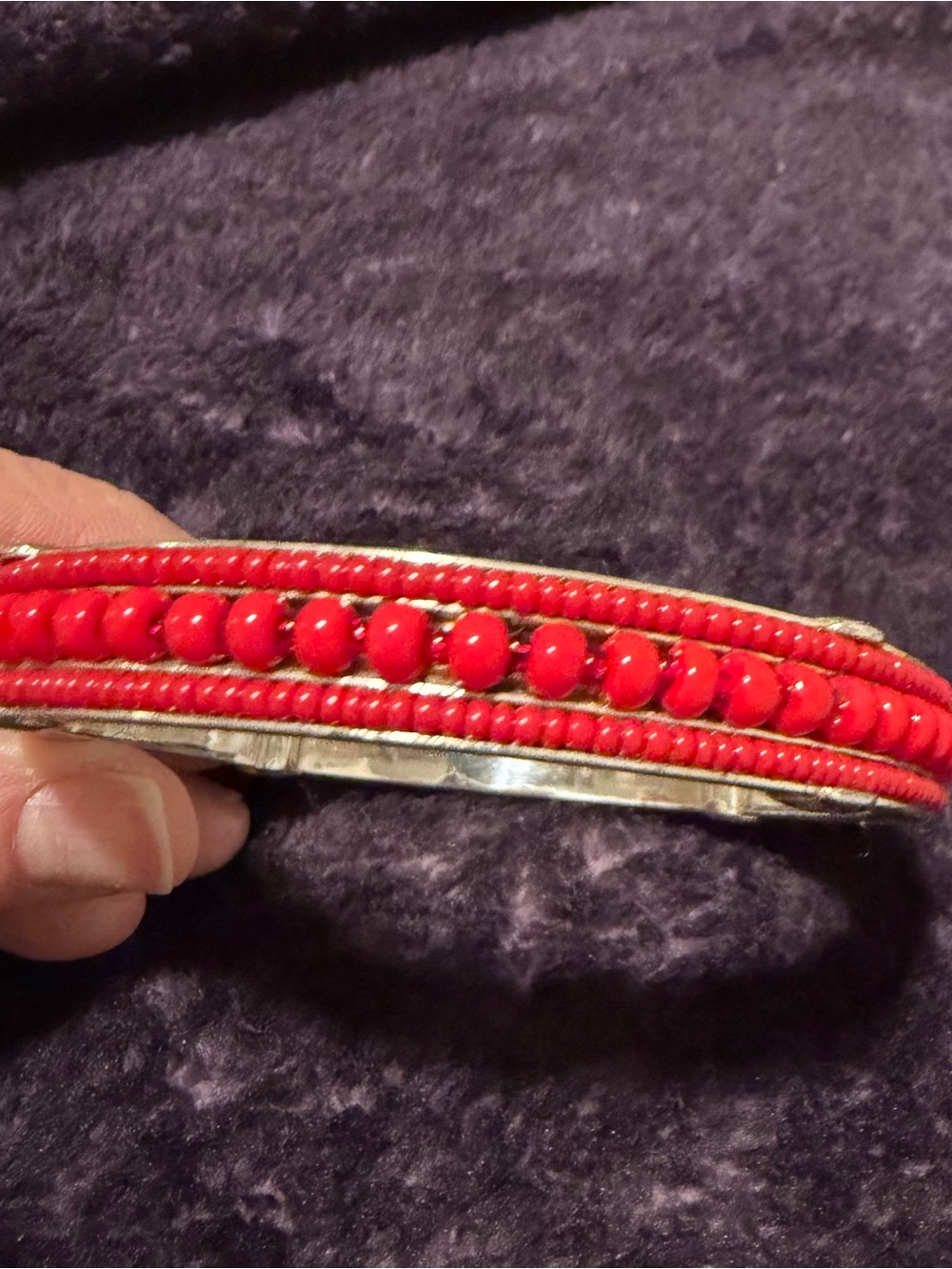Brighton Red Beaded Bracelet with Silver Trim
